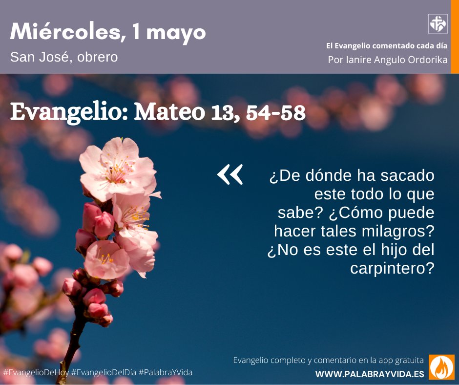 🔨 Jesucristo aprendió la necesidad de tener un trabajo, sus exigencias, el valor que otorga y la dignidad que requiere. Hoy es un buen momento para agradecer ese mismo aprendizaje en nuestra vida. @IanireAngulo #EvangelioDelDía #EvangelioDeHoy #PalabrayVida #SanJosé #1Mayo