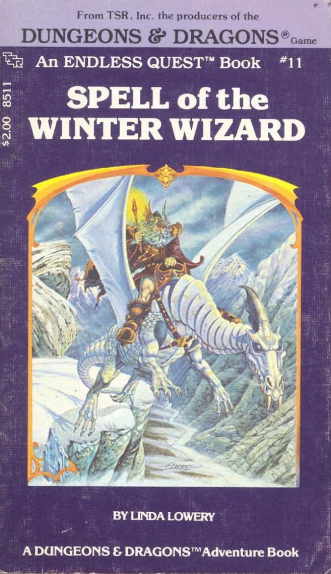 Spell of the Winter Wizard, by Linda Lowery, cover at by Larry Elmore. You are Omina, the stepchild of the Wizard of Eternal Spring. When your ailing stepfather is captured by the Winter Wizard, you must find a cure for his illness and rescue him #dnd #ttrpg