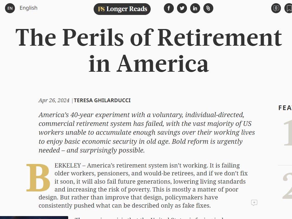 Pleased to share my latest out today w/ @ProSyn, examining 'The Perils of Retirement in America,' hope you'll have a look. @TheNewSchool @NSSRNews @NIRSonline @EBRI @EconomicPolicy @PensionRights @ProtectPensions @UChicagoPress #retirement #pensions #workers #SocialSecurity