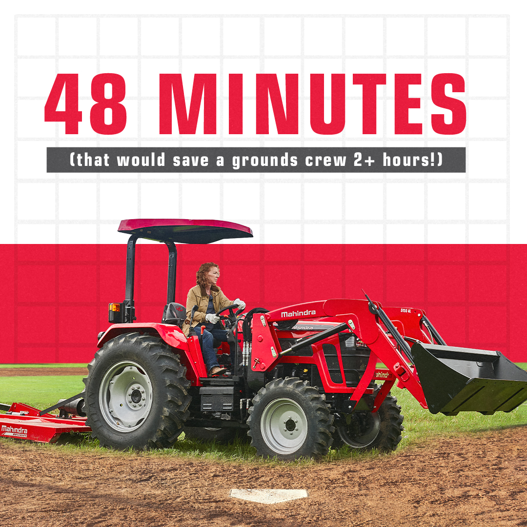 Baseball is back, and so is #ToughTrivia. While using a Mahindra 5100 may be overkill for the grounds crew of a real pro stadium, it sure would get the job done. #MahindraTractors #MahindraTough