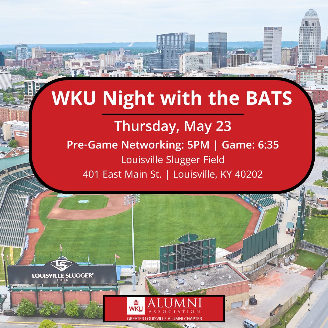 YOU are invited to WKU Night with the Bats on May 23! First 500 attendees receive a special Big Red/Bats rally towel! Purchase tickets to the game and select seats with other Hilltoppers: fevo-enterprise.com/event/Wkunight RSVP for Pre-Game Networking: alumni.wku.edu/bats24