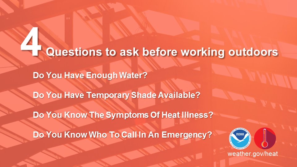 Four questions you need to ask yourself prior to working or playing outdoors. osha.gov/heat #WeatherReady