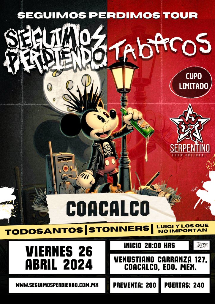 TabacosPunkRock's tweet photo. Hoy, viernes 26 de abril, nos vamos a #Coacalco #EdoMex al #Serpentino https://t.co/GiZhjn8NtZ