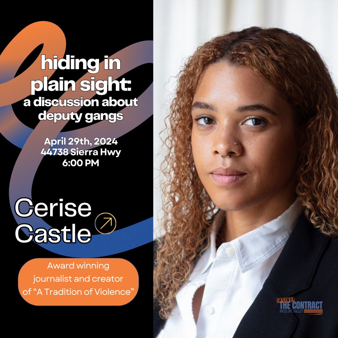 Join us on April 29th to hear from Cerise Castle on deputy gangs within the LASD. Come prepared with all of your questions! Link in bio to register. 🧡
