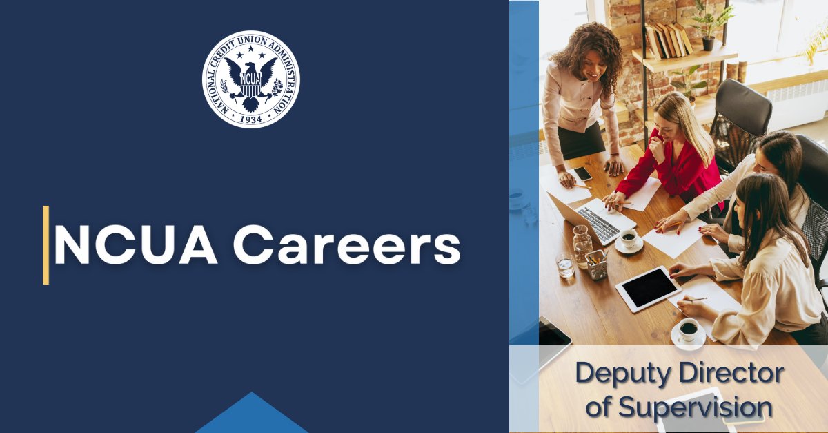 The NCUA is looking for an experienced leader to serve as Deputy Director of Supervision for the Eastern Region. For more information on this position or a potential career with the NCUA, go to: go.ncua.gov/3xNoOVr #finance #creditunions #hiring #bhfyp