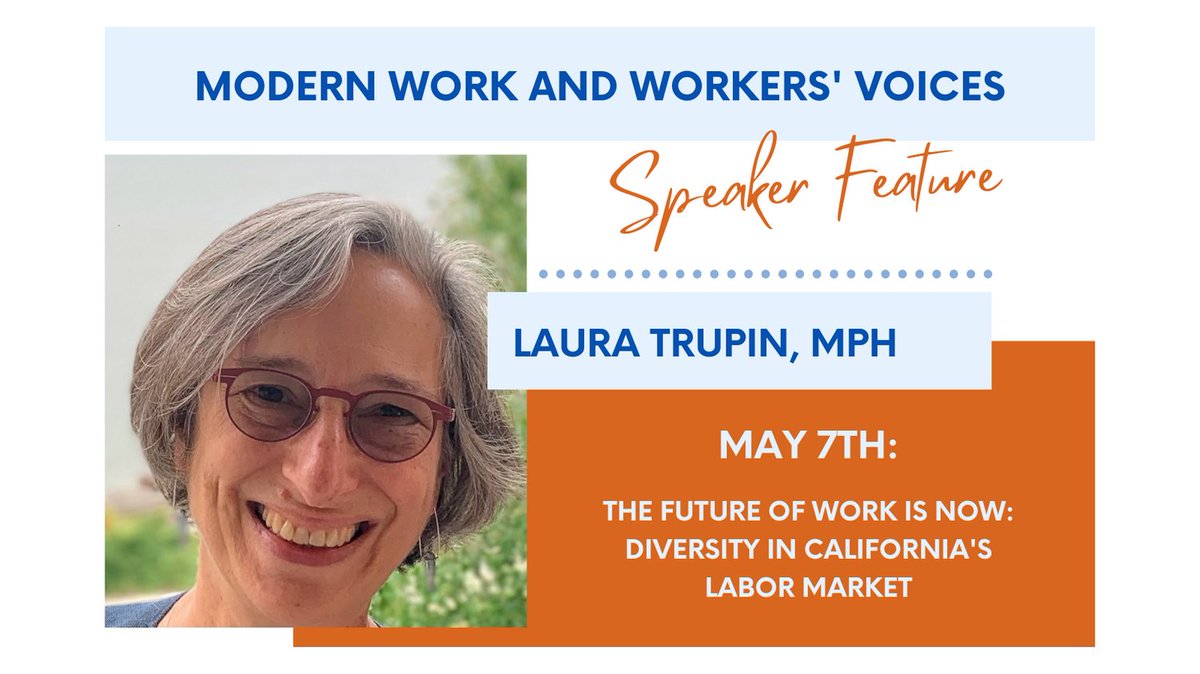 Laura Trupin, MPH is the Center Coordinator for the #CaliforniaLaborLab and a co-investigator on the California Work and Health Survey. Join Laura on 5/7 for her talk, presented in partnership with Ed Yelin, PhD. na.eventscloud.com/24clls/ #OEHS #WorkersRights #FutureOfWork
