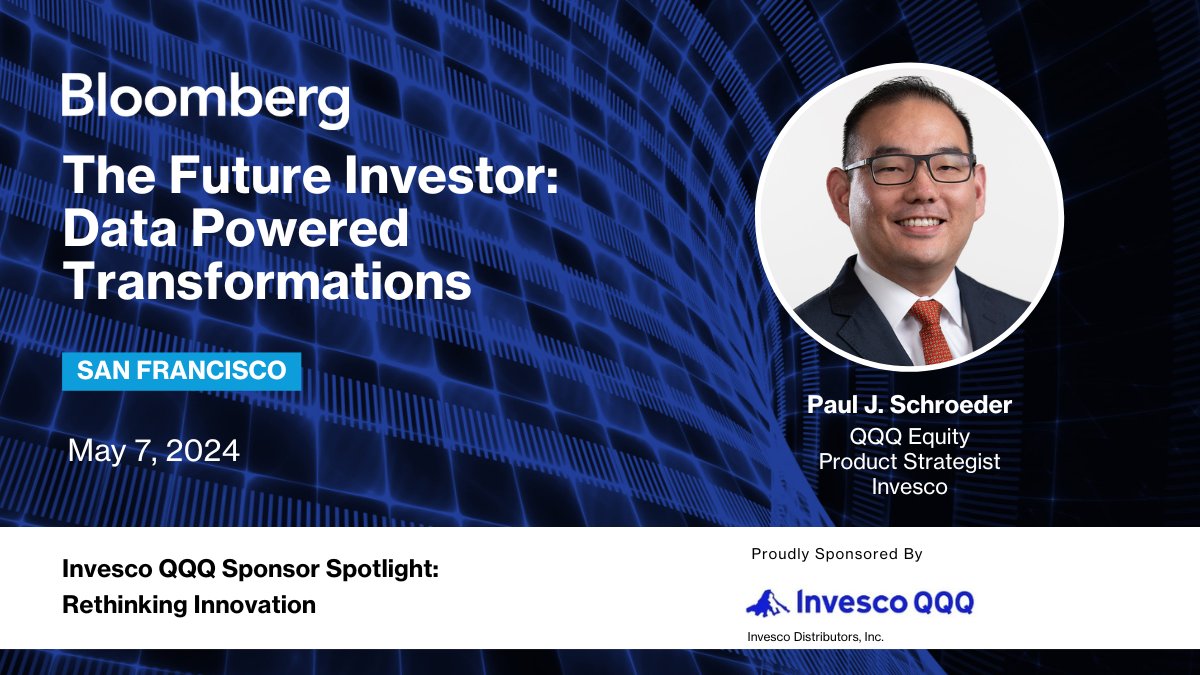 We’re looking at rethinking innovation with @InvescoUS’s Paul J. Schroeder. Tune into his conversation with @Bloomberg’s Michelle Lynn on May 7th at 5:05 PM PDT! #TheFutureInvestor bloom.bg/3VEfY6v