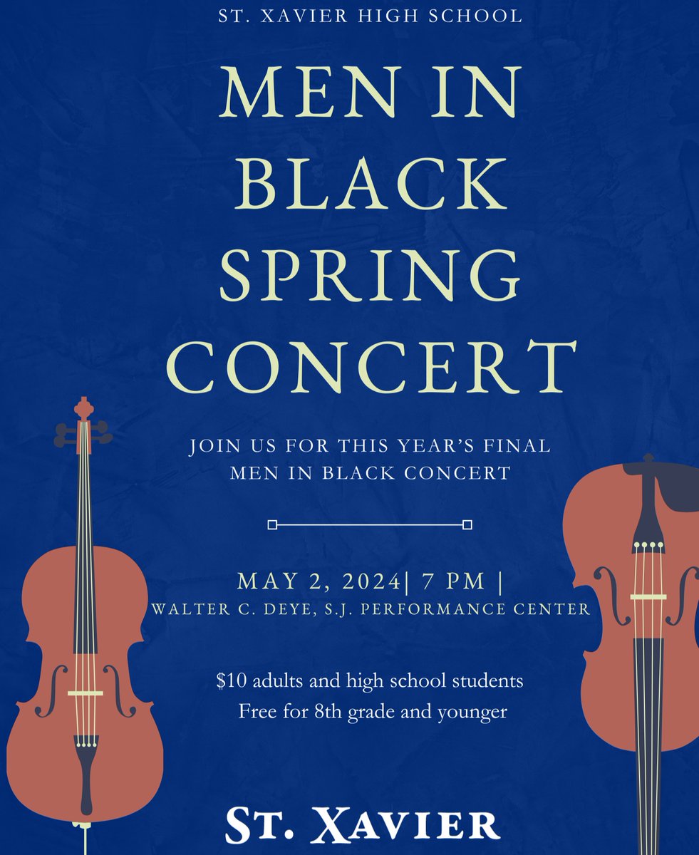 The final Men in Black Concert is on Thursday, May 2nd in the Walter C. Deye S.J. Performance Center at 7 PM. Tickets are $10 for adults and high school students, free for 8th grade and younger. Tickets can be purchased at the door or online at stxmusic.ludus.com/200454900.