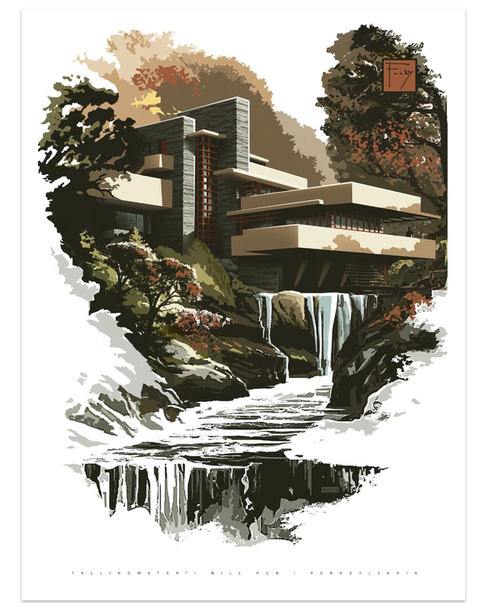 Visit us this weekend at #TaliesinWest in Scottsdale, AZ for a special 2-day Frank Lloyd Wright: Timeless exhibition, dedicated to the iconic architect. Here is @microcosmcmedia's stunning interpretation of the much loved 'Fallingwater' in Pennsylvania. spoke-art.com/blogs/news/com…