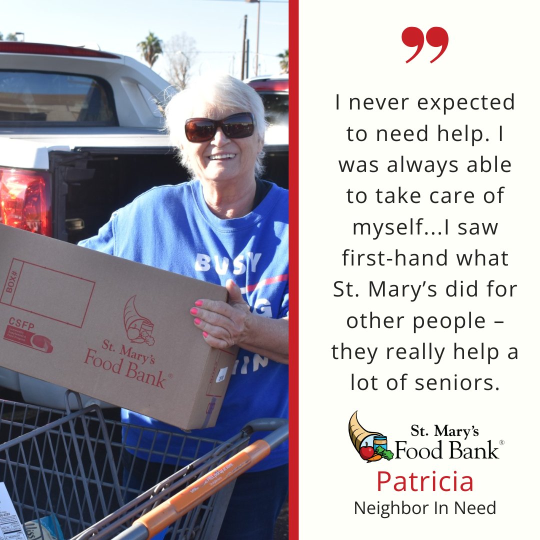 Many new neighbors at St. Mary’s are seniors facing unexpected challenges due to inflation. Visit our website to read the touching stories of those impacted through your support of St. Mary’s Food Bank: stmarysfb.org/LifeStories