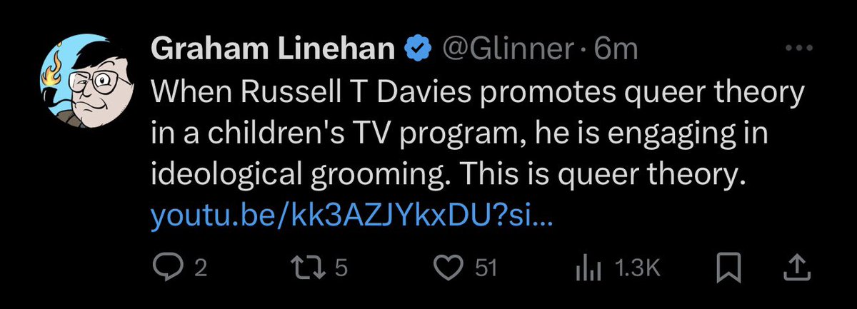 So here is Glinner officially crossing the boundary of transphobia and bounding firmly into the region of blatant homophobia. A perfect example of how TERFs are NO FRIENDS of gay and lesbian people despite what they’d have you believe. May RTD sue him into abject poverty.