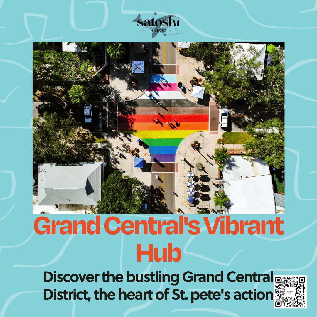 'Explore the eclectic shops and eateries in the Grand Central District, a lively neighborhood in #stpete. #satoshihideout #thehideoutyouvebeenlookingfor'