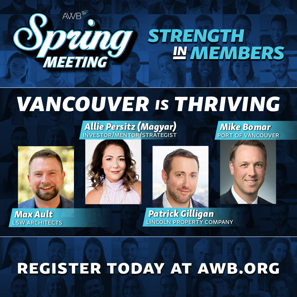 Join us at AWB's Spring Meeting on May 8 for an insightful panel discussion & Discover how Vancouver's local business community is driving innovation and attracting startups to 'the Couve'. Register now at AWB.org #AWB #VancouverRenaissance #CommunityInnovation