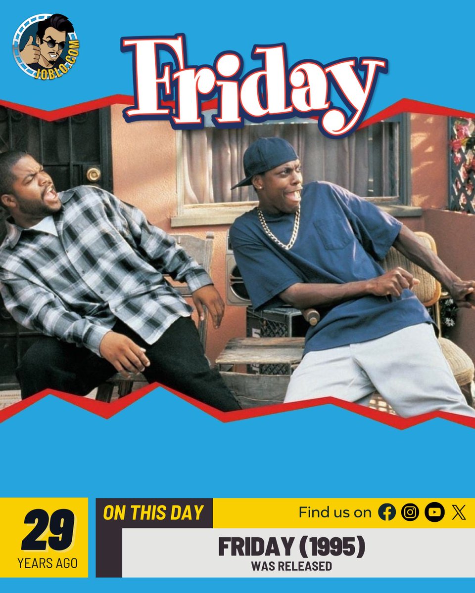 29 years ago today, Friday (1995) was released! 🎥 

#JoBloMovies #JoBloMovieNetwork #Friday #IceCube #ChrisTucker #CraigJones #Smokey