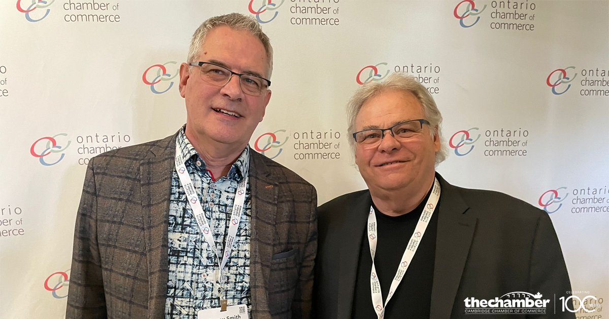 The Chamber team is in Timmins this week at the @OntarioCofC AGM debating policies to benefit the business community & economic growth. With President & CEO @GregDurocher is incoming Board Chair Murray Smith of Blue Canoe Consulting. #chambernetwork #OCCAGM2024 #business