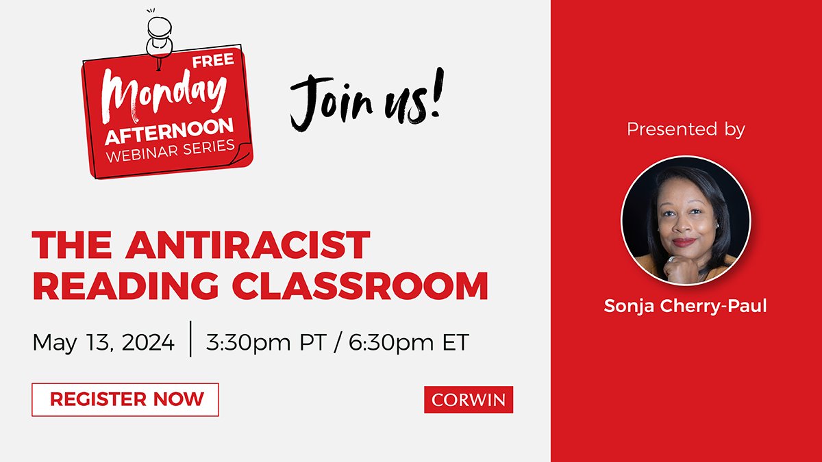 Join @SonjaCherryPaul in this webinar to help you construct a vision for an antiracist reading classroom using a framework that informs the book selection, teaching, discussions, reflection & actions to move us to a liberatory approach. ow.ly/loSs50Rpm3g