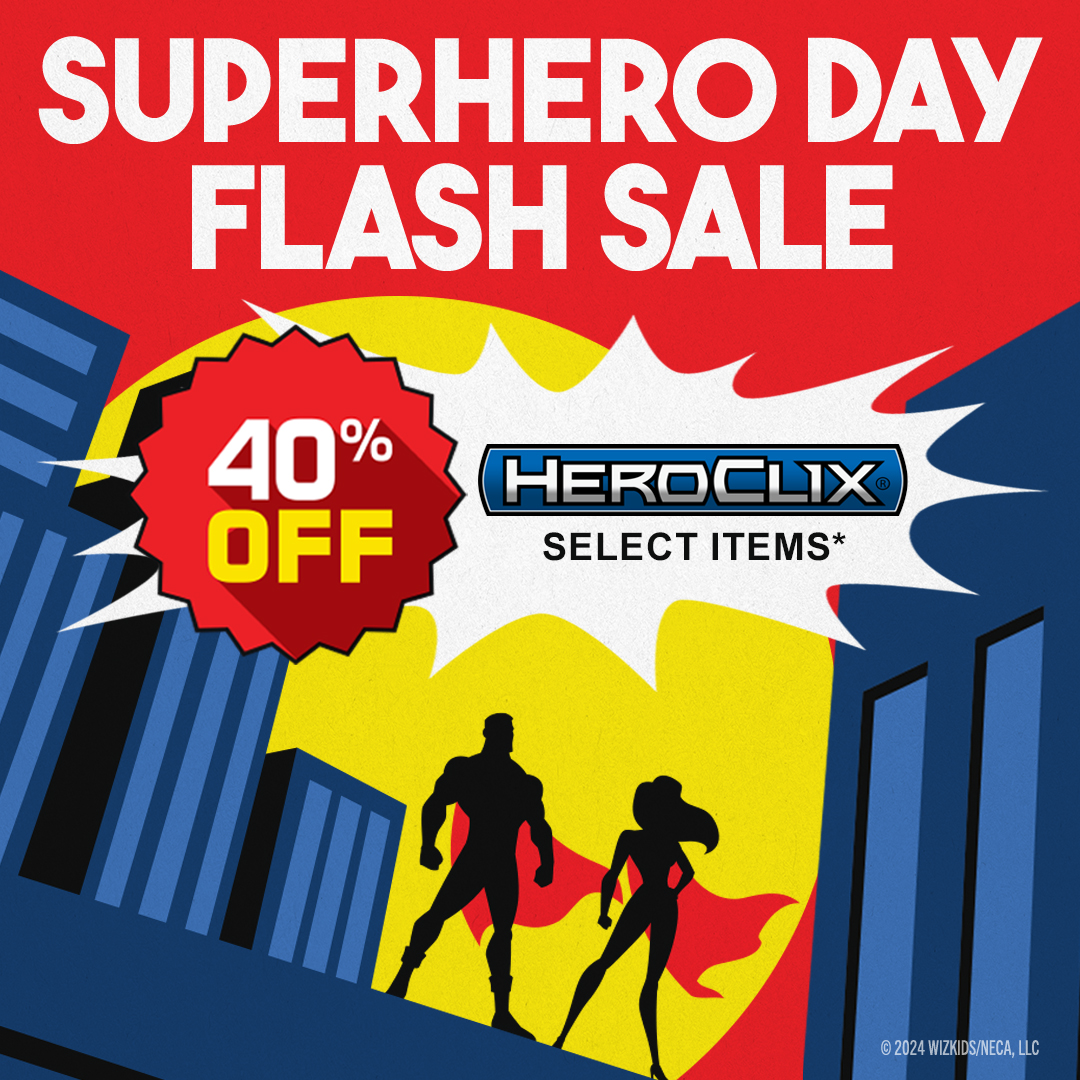 🦸‍♂️💥 HELP IS ON THE WAY 💥🦸‍ - Celebrate Superhero Day! Rush over to shop.wizkids.com to save the day with 40% off select HeroClix. - Sale runs NOW though Sunday, April 29th - shop.wizkids.com/collections/he…