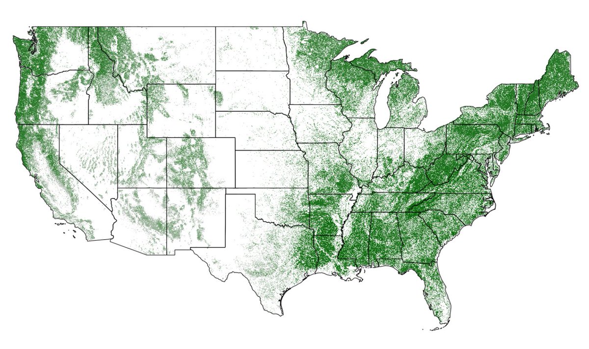 Planting a tree for #ArborDay? Our satellites are mapping trees nationwide 🌳 to aid land cover research. This canopy data from @forestservice with #Landsat images is just one layer on the National Land Cover Database supporting environmental research: mrlc.gov/viewer/ 🛰️