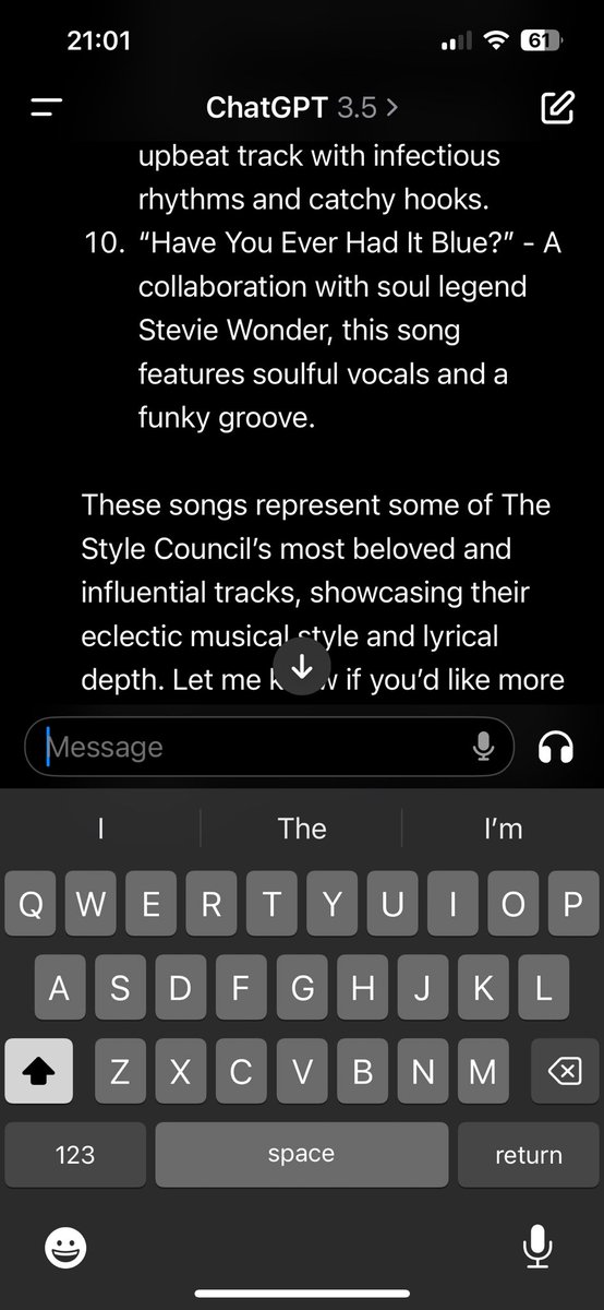 stringy18's tweet image. Playing around with ChatGPT.  I asked for Top 10 songs by The Style Council. Hmmmm…😂 @MRCOOLSDREAM
