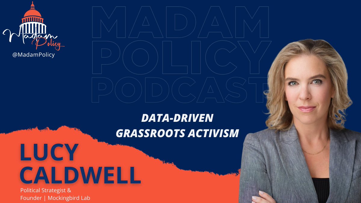 MadamPolicy's tweet image. This week, hosts @EDeemartin &amp;amp; @Caitlinsickles sit down w/ technology entrepreneur, political strategist, &amp;amp; Founder of Mockingbird Lab, @lucymcaldwell, to talk about the work Lucy is doing to mobilize independent voters through innovative technologies and advocacy for structural…