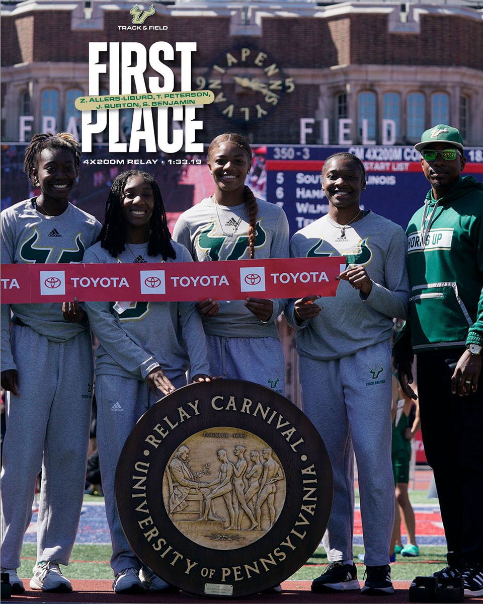 BACK-TO-BACK PENN RELAY CHAMPIONS🏆 Zahria Allers-Liburd, Terren Peterson, Shaniya Benjamin, and Je'Nyia Burton ran a 1:33.19 to win the Penn Relays 4x200m Championship of America for the second consecutive year! #HornsUp🤘