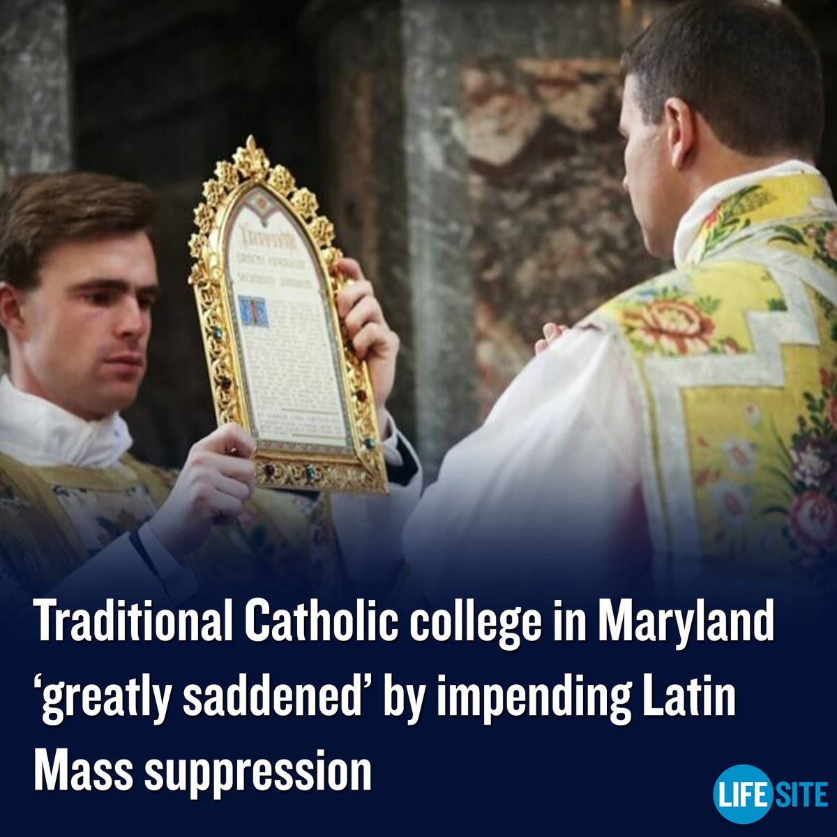 A Catholic college in Maryland has issued a statement following the announcement that its local Traditional Latin Mass will be suppressed: ‘We are greatly saddened by this action.’

MORE: lifesitenews.com/news/tradition…

#CatholicTwitter #CatholicChurch #Catholic #LatinMass