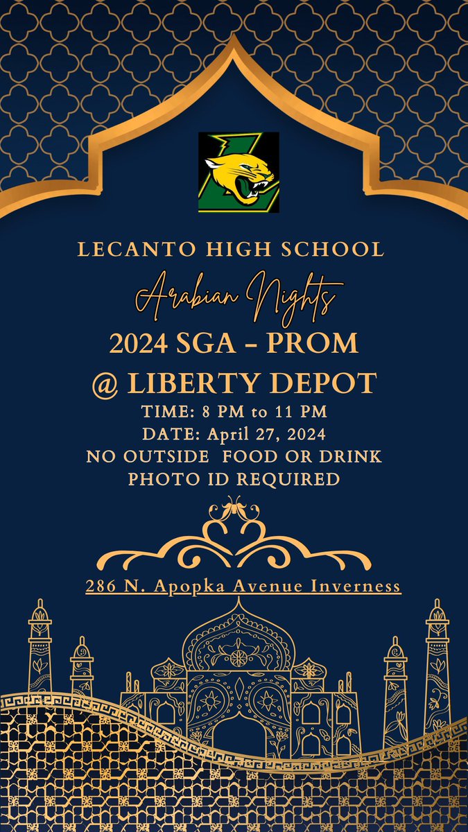 PANTHER NATION: The 2024 Prom, ARABIAN NIGHTS, has been SOLD OUT. More than 500 tickets sold. Remember, to enter the event tomorrow, you MUST have a photo ID! No OUTSIDE food or drink, and ALL CCSD rules and guidelines are in effect. @LHSPantherAth #onelecanto_news #tpw