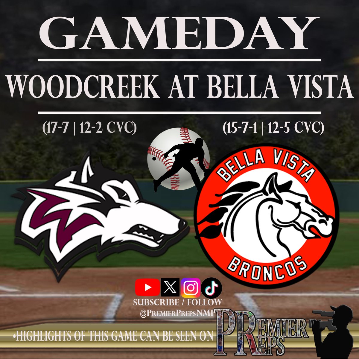 TODAY!

Another 1st-place battle, this time in the CVC, between <a href="/WoodcreekBB/">WoodcreekBaseball</a> &amp; <a href="/athleticsBV/">Bella Vista Athletics</a>! The series is split so far. Today's game could determine the CVC Champ!

Premier Preps will have highlights on this week's show, so please subscribe on YouTube!
➡️youtube.com/@PremierPreps