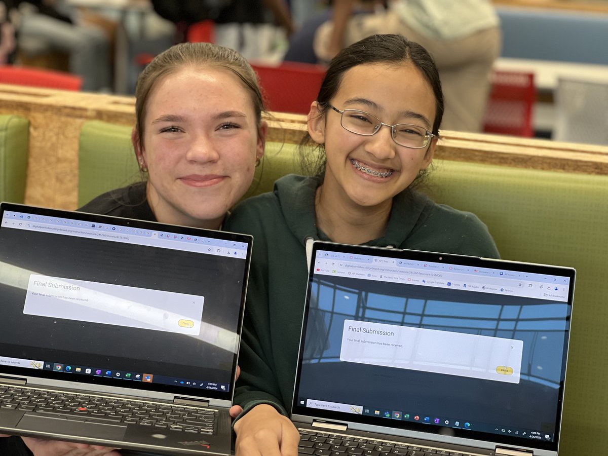 KMaloneySTEM's tweet photo. The happy faces of two @IAFultonSchools #APResearch students who just submitted! https://t.co/kdKOlmUZpo