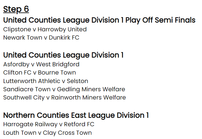 Step 6 Fixtures

Step 6 Fixtures

@sandiacre_town v @GedlingMWFC
@southwellcityfc v @RainworthMWFC
@cliftonfc1963 at home

@wb_fc @SelstonFC
@Retford_FC @claycrosstownfc all away

nottsderbyfootball.blogspot.com/2024/04/saturd…