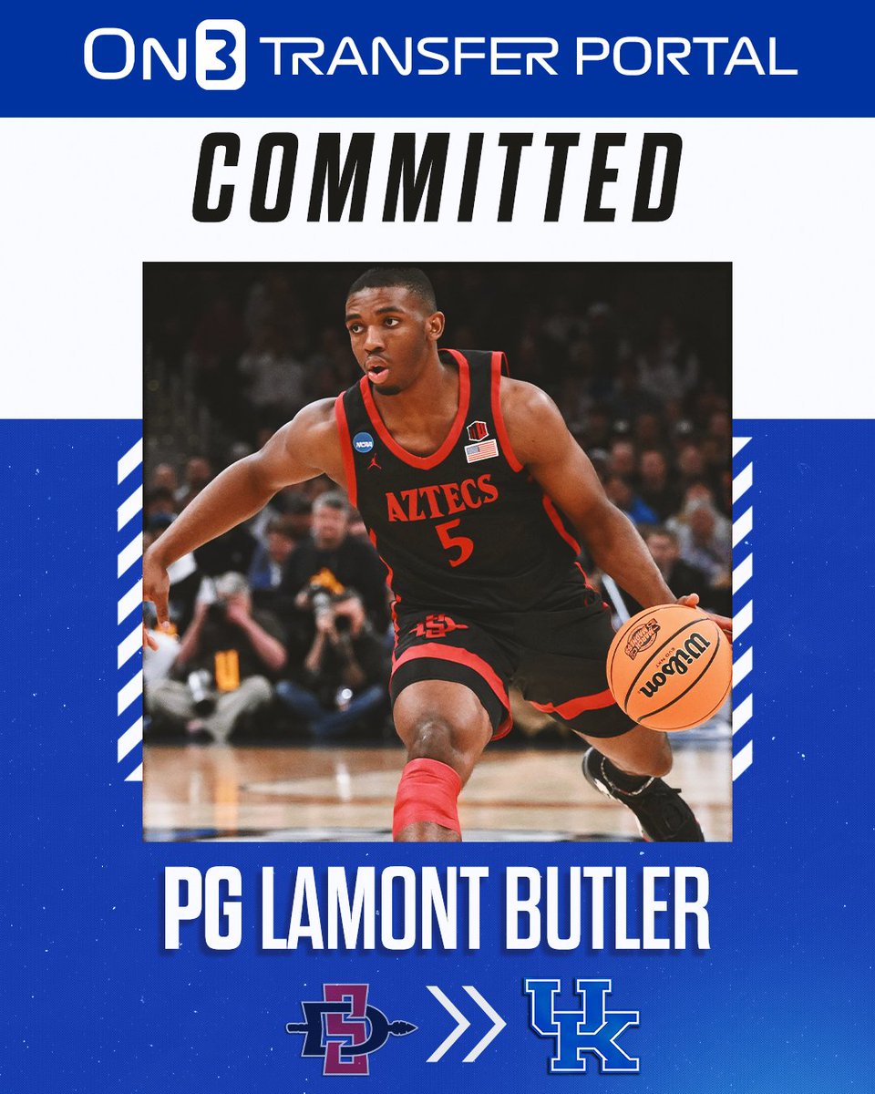 BREAKING: San Diego State guard Lamont Butler has committed to Kentucky, per @KySportsRadio. He was a star in the 2023 NCAA Tournament👀 on3.com/college/kentuc…