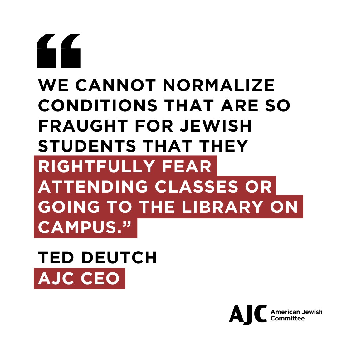 Right now, university administrators across the country are allowing groups of protesters to create a climate of intimidation and fear, leaving their Jewish students feeling ignored or even abandoned. This has to stop. Watch today's press conference featuring Jewish students:…