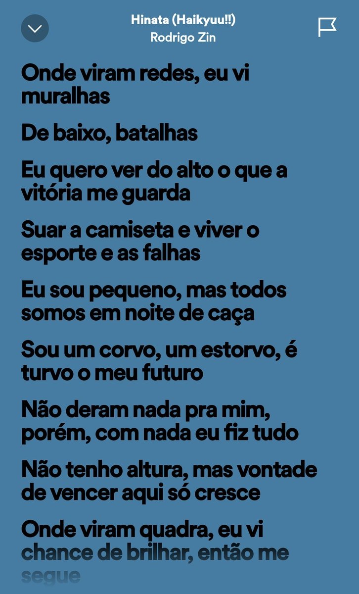 Em print pq a grandeza desse som não cabe no compartilhamento do spotify se eu fosse colocar cada parte foda da letra eu precisaria de uns 4 tweets