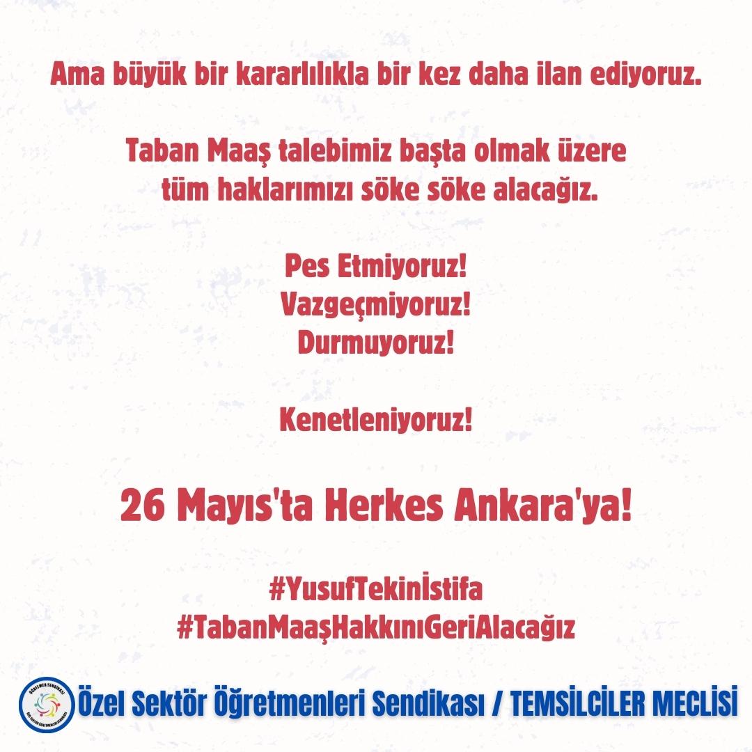 ◾Yalana ve Yok Sayılmaya Karşı 26 Mayıs'ta Ankara'ya Ekmek, Gelecek ve Memleket Kavgasına! 🎙️'Sendikamız ücret, ekmek, yaşam kavgası olarak gördüğü bu kararı bir Memleket Kavgası olarak tüm güçlere açıyor. Sendikaları, demokratik kitle örgütlerini, velileri, tüm…