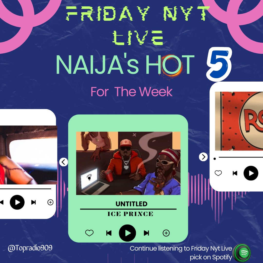 #FeelGoodMusic #FridayNytLive #NaijasHot5 with @IamStanzworld x @Iamlumi007
@ NO3 , SHE DEY GIVE DEM by @Iceprincezamani Ft @Odumodublvck_
@PsychoYP
open.spotify.com/playlist/5Reck…