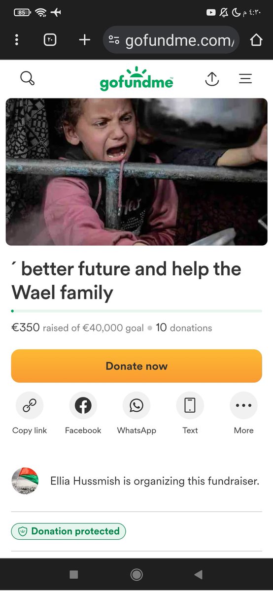 With your support and donations, we will achieve the success of the campaign and help the poor and children Contribute an amount 20$ Daily Share the campaign on your account and support to save the people of Gaza Can twenty people donate $20? gofund.me/0e04d4c8 Share please