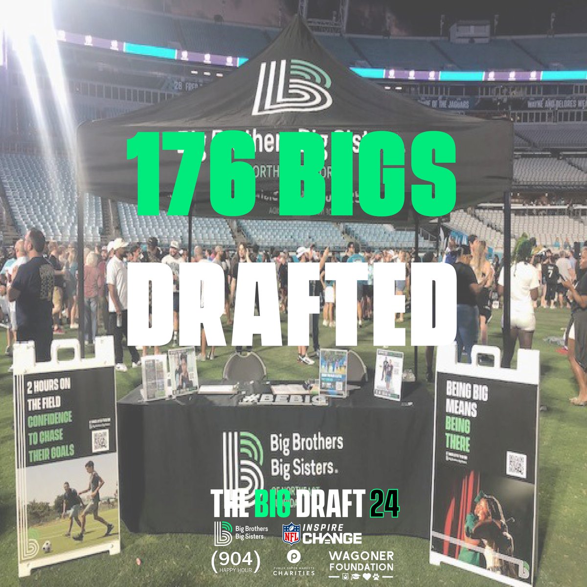 Big prospects everywhere answered the call! We're proud to share that we've surpassed our Big Draft goal of recruiting 176 BIGS IN 60 DAYS! The energy was electric at the Jacksonville Jaguars Draft Party as we celebrated reaching our goal.
#BigDraftSuccess #BeBig