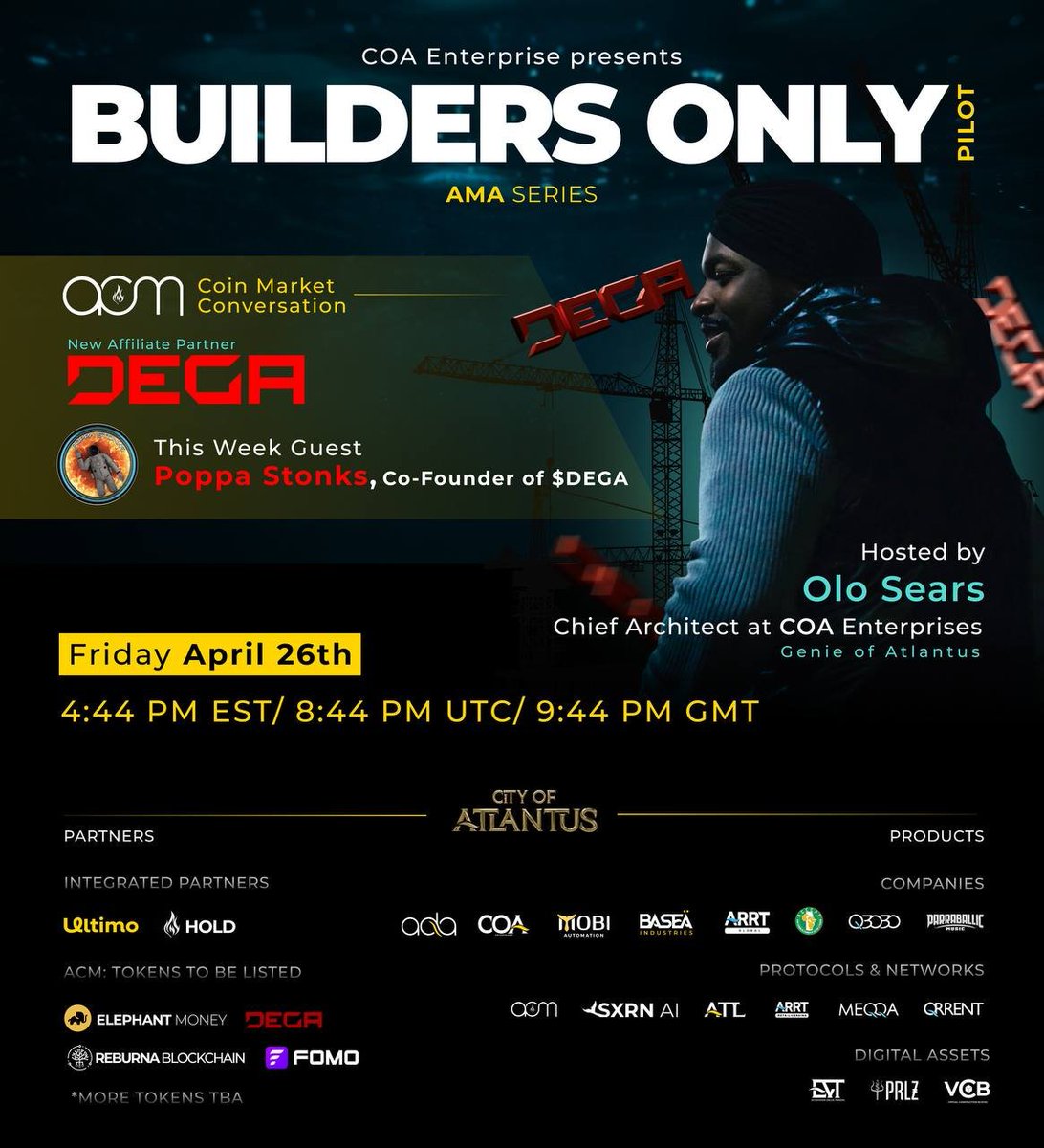 Check us out TONIGHT‼️ @Poppastonks will be live at the Builders Only AMA Series with @OloSears in about 30 mins Don't Miss it‼️ It's happening here‼️ JOIN US NOW t.me/cityofatlantus #Cryptonews #BTC #blockchain #Traders