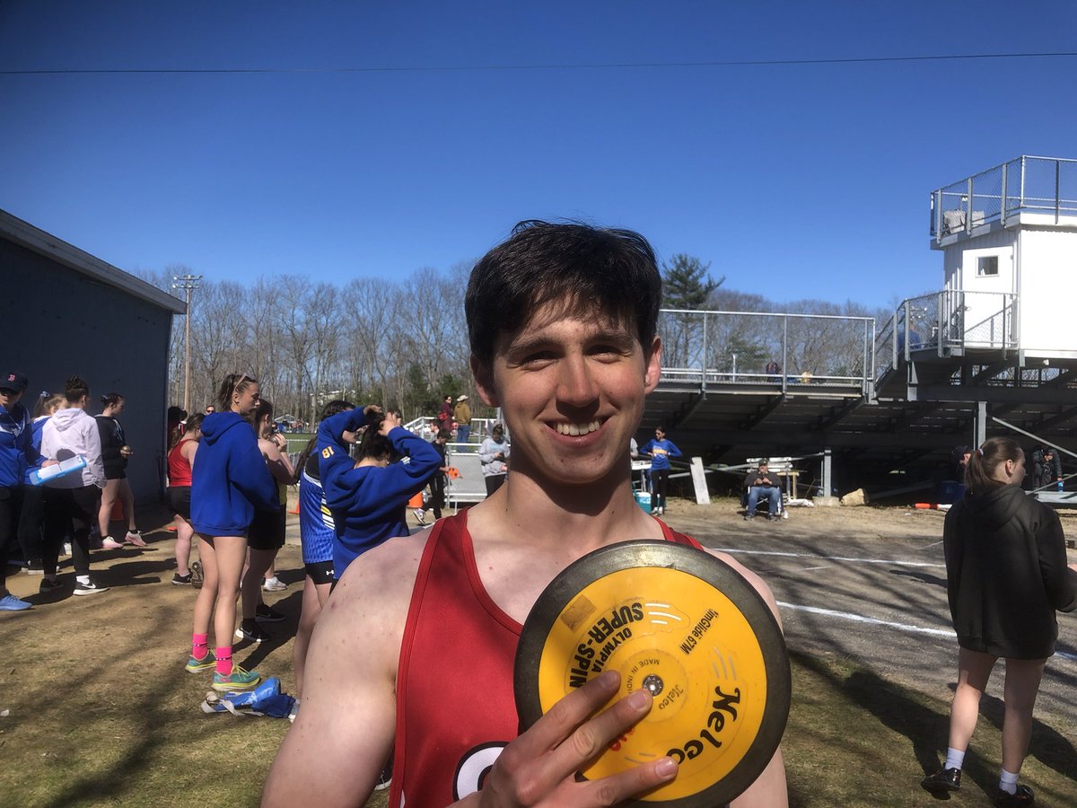 Congratulations to Trevor Amos, who broke his own school record today at York with a throw of 148’ 11” in the discus! His throw puts him at the number one ranking in the state. #PatriotPride