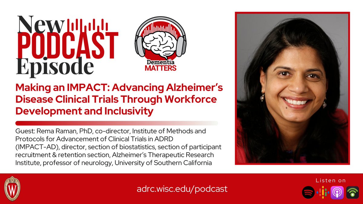 Recorded at #WiADRD2024, featured speaker Dr. Rema Raman joins #DementiaMatters to share the importance of training the next generation of clinical trialists with @impact_ad, her focus on inclusivity in research and more. Listen 🎧 go.wisc.edu/gnv5ar