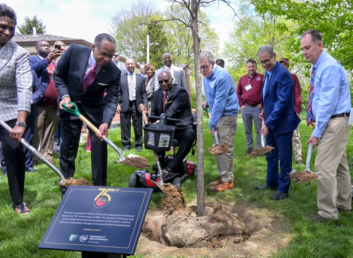 Celebrating #ArborDay and @ohiodnr's 75th anniversary today as we planted a tree at @CentralState87's Botanical & Community Garden in Greene County.