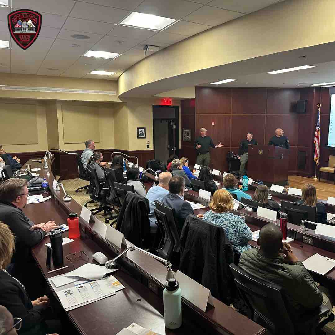 The Rhode Island State Police Citizens Academy began yesterday and participants learned about motor vehicle stops and received a brief overview of related constitutional law. #AlwaysThere