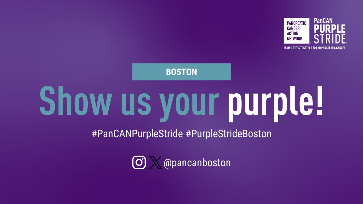 Today is PanCAN PurpleStride Boston 👟! Share your photos and purple 💜 from event day on social media! Don't forget to include #PanCANPurpleStride and #PurpleStrideBoston, and tag @PanCAN and @PanCANBoston in your post!