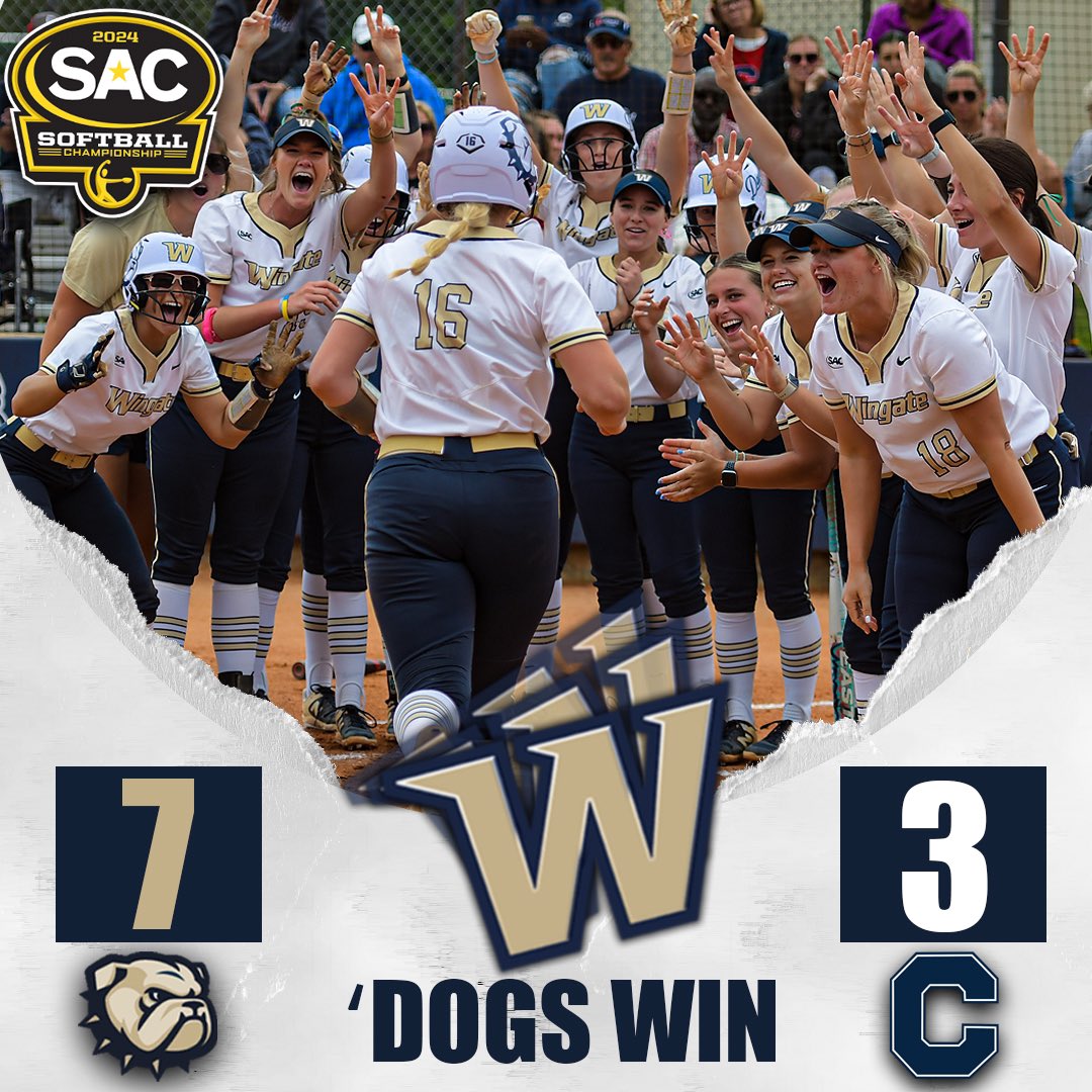 Wingate Bulldogs (@wu_bulldogs) on Twitter photo BULLDOGS WIN!!!!
#7 <a href="/WingateSoftball/">Wingate Softball</a> opens SAC Tourney play with a 7-3 victory over Catawba!
Homers from Hali Scott & Raelynn Kramer; Sydney Kale struck out 9 in 5 shutout innings!
'Dogs back in action Saturday at 10:30 AM!
#OneDog BULLDOGS WIN!!!!
#7 <a href="/WingateSoftball/">Wingate Softball</a> opens SAC Tourney play with a 7-3 victory over Catawba!
Homers from Hali Scott & Raelynn Kramer; Sydney Kale struck out 9 in 5 shutout innings!
'Dogs back in action Saturday at 10:30 AM!
#OneDog