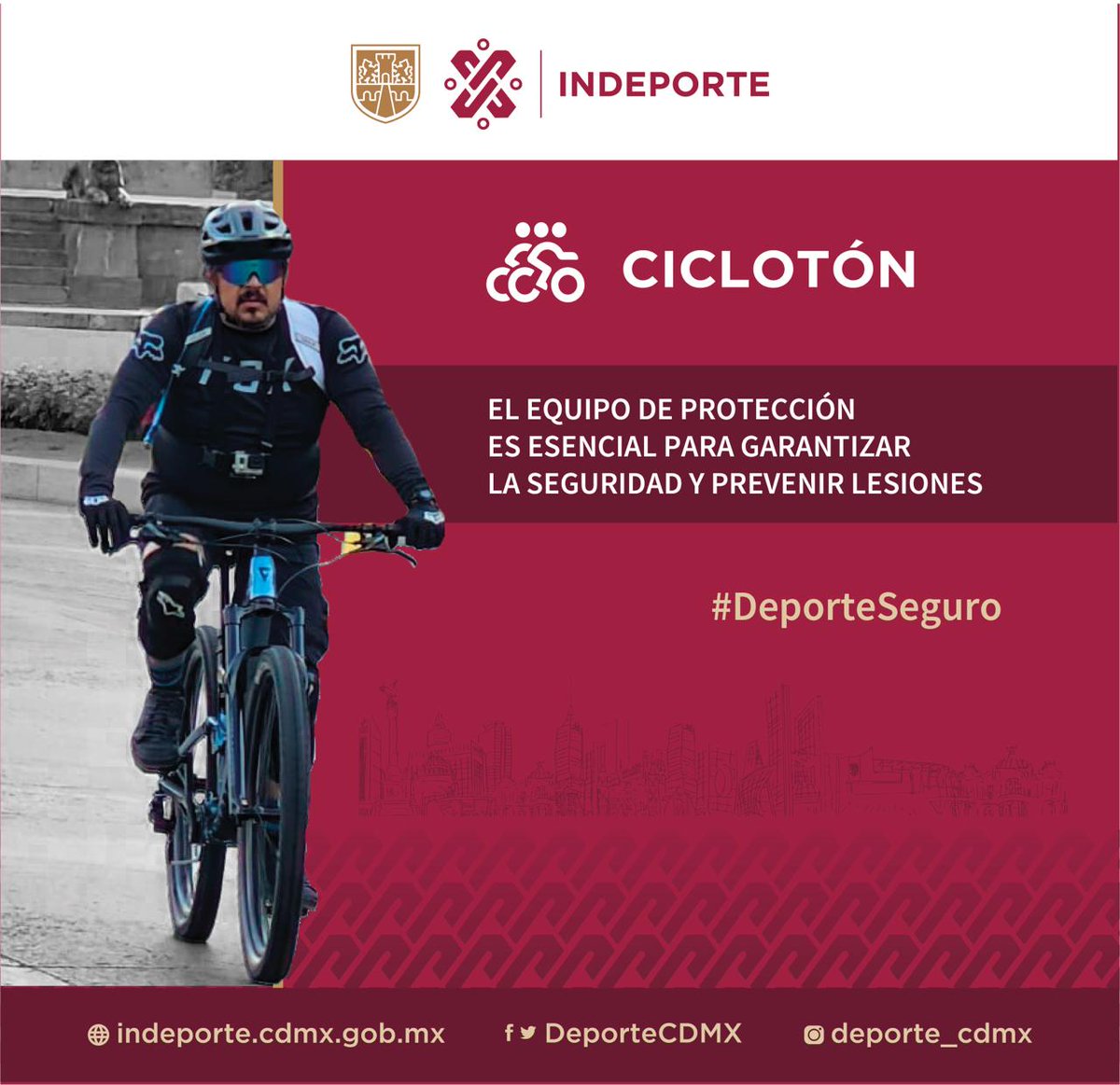 🚲🌤️Este domingo de #Ciclotón no olvides portar las protecciones adecuadas, así como hidratarte y utilizar bloqueador solar. ¡Disfruta la ruta con #DeporteSeguro!