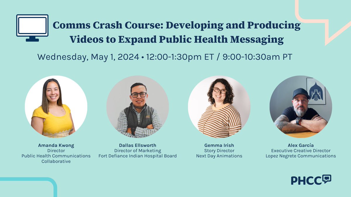 📢TOMORROW! Join us for 'Comms Crash Course: Developing and Producing Videos to Expand Public Health Messaging.' This webinar will cover best practices for using video to broaden outreach, engage with diverse populations, and foster healthier communities. us06web.zoom.us/webinar/regist…