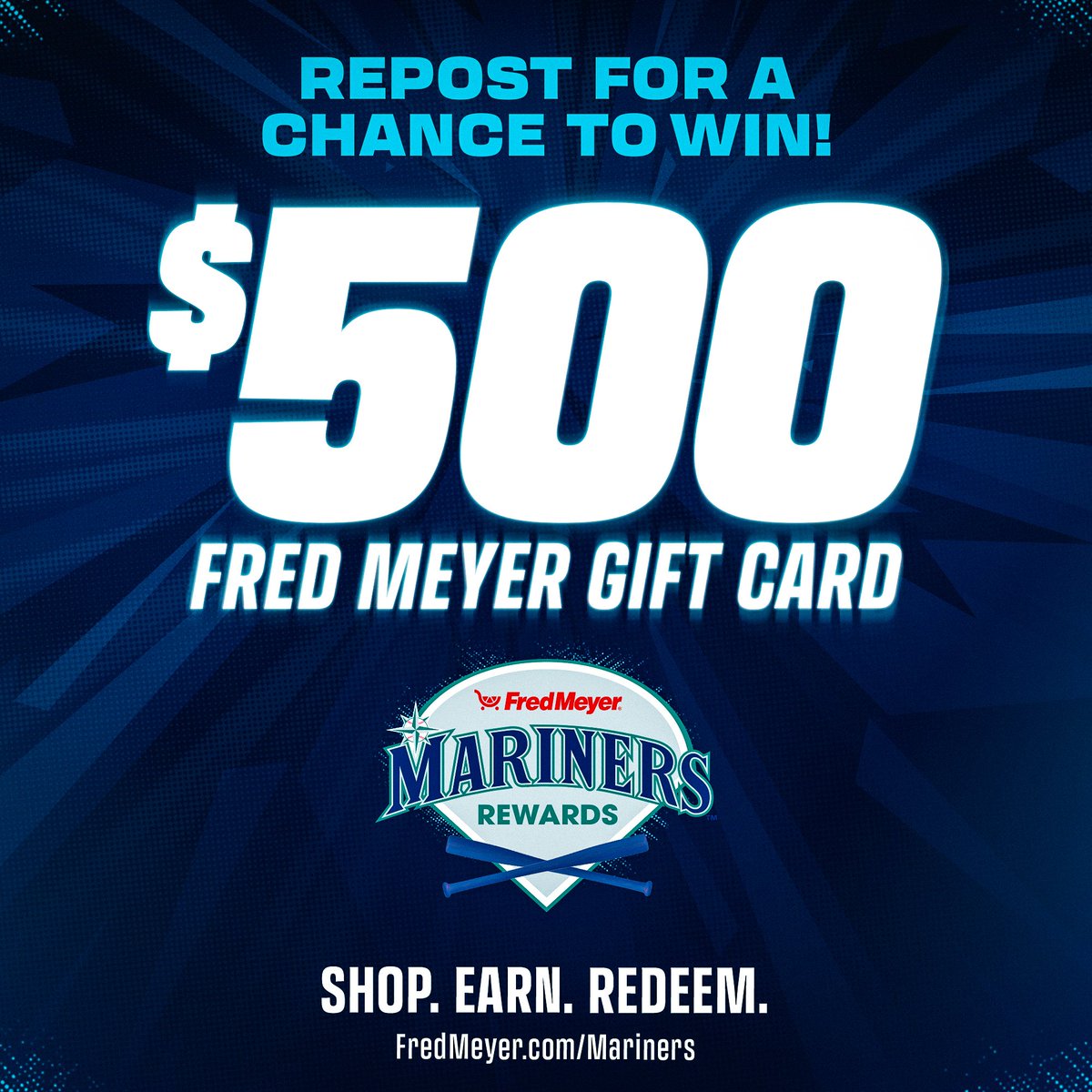 🛒 REPOST TO WIN 🛒 Our friends at @Fred_Meyer are back to give you a chance to win a $500 gift card! All you have to do is hit that repost button for a chance to win and a reminder to take advantage of Mariners Rewards next time you’re shopping at Fred Meyer.