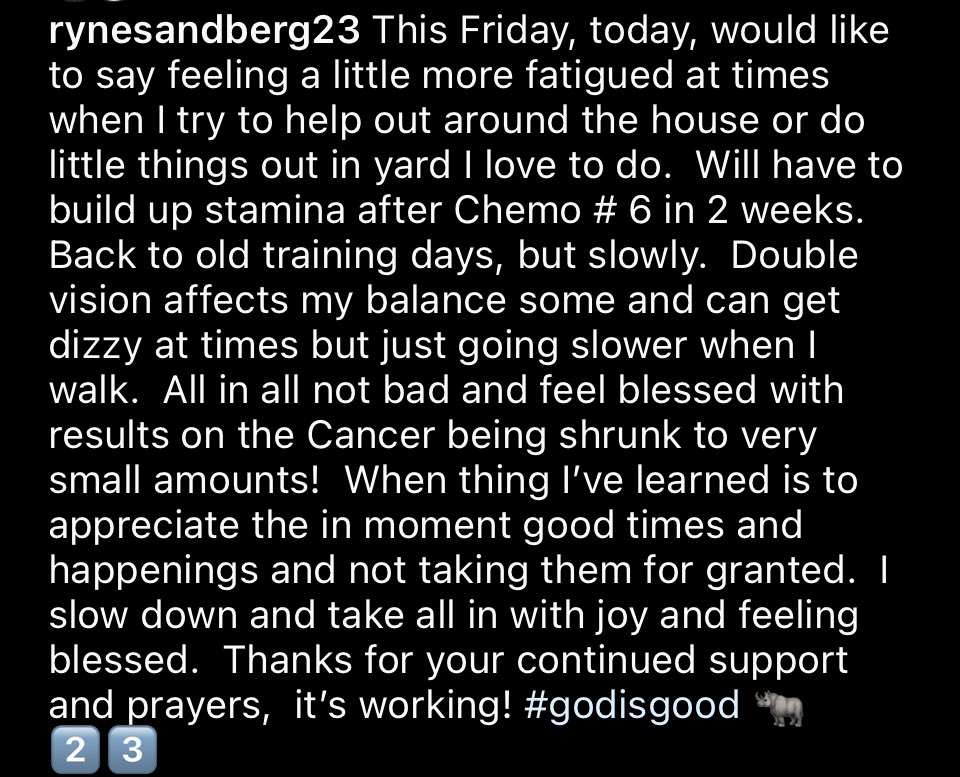 Ryne Sandberg shares an update via Instagram: