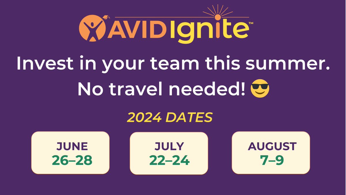 Invest in your team's professional learning without leaving the comfort of home! Ignite your school’s potential with tools and strategies that really work. Register now for #AVIDIgnite: bit.ly/3EOTENu