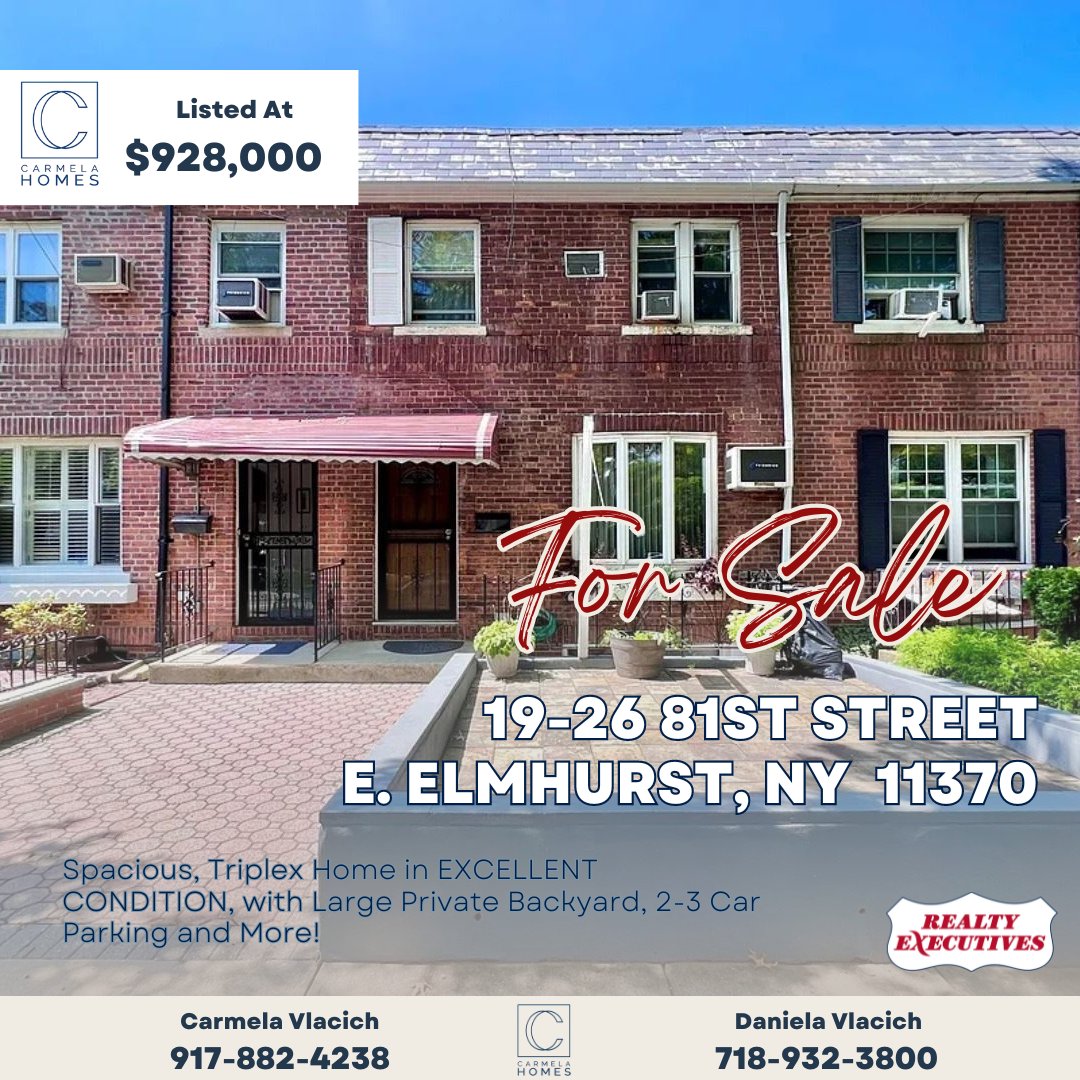 #forsale  in E. Elmhurst, Queens

🏡 19-26 81st Street, East Elmhurst, NY 11370
💲 $928,000
👩🏻‍💻Carmela Vlacich @carmelahomesnyc
📲 917-882-4238
👩🏻‍💻 Daniela Vlacich
📲 347-539-6044

#astoriaqueens #nycrealestate #queensrealestate #justlisted #eastelmhurst #ditmarsblvd